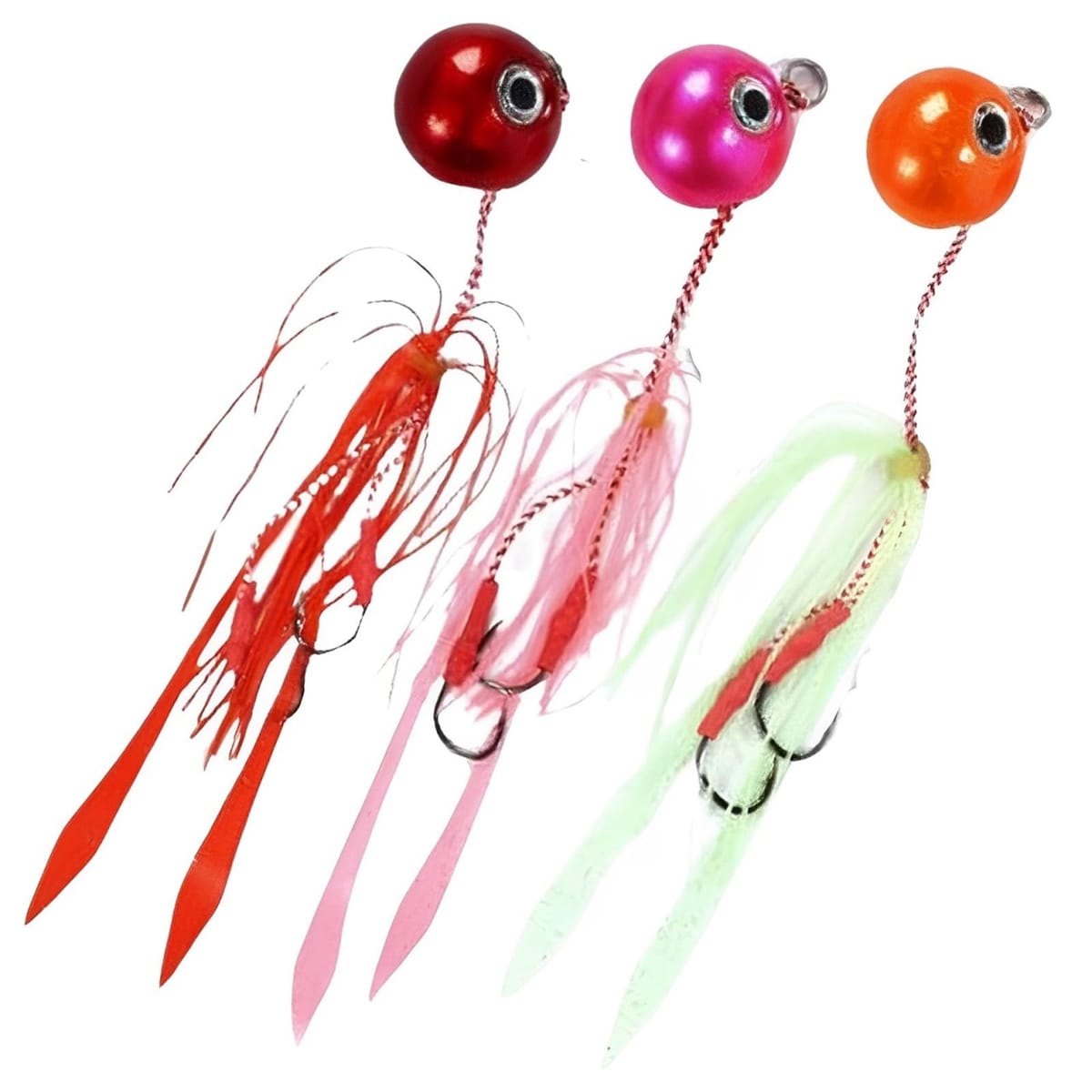 SES H.I.S タイラバ 鯛ラバ 仕掛け 遊動式 反射板 夜光 グロー マダイ 青物 ヒラメ 釣り ルアー カーリー レッド オレンジ ピンク 3個セット