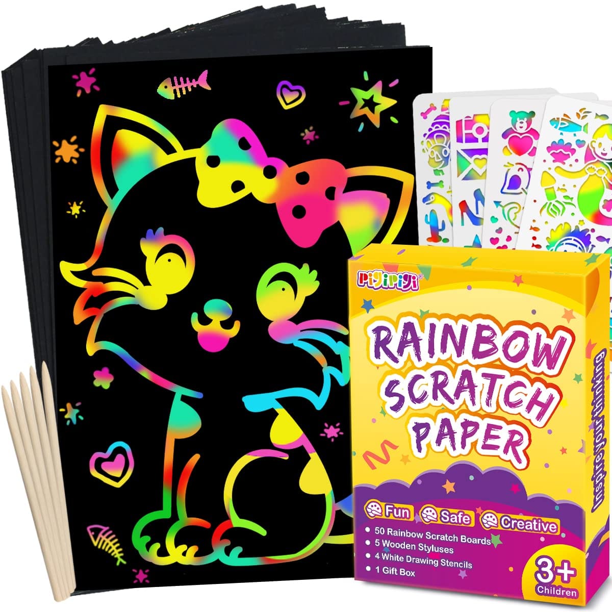 pigipigi Scratch Paper Art for Kids - 59 Pcs Magic Rainbow Scratch Paper Off Set Scratch Crafts Arts Supplies Kits Pads Sheets 1