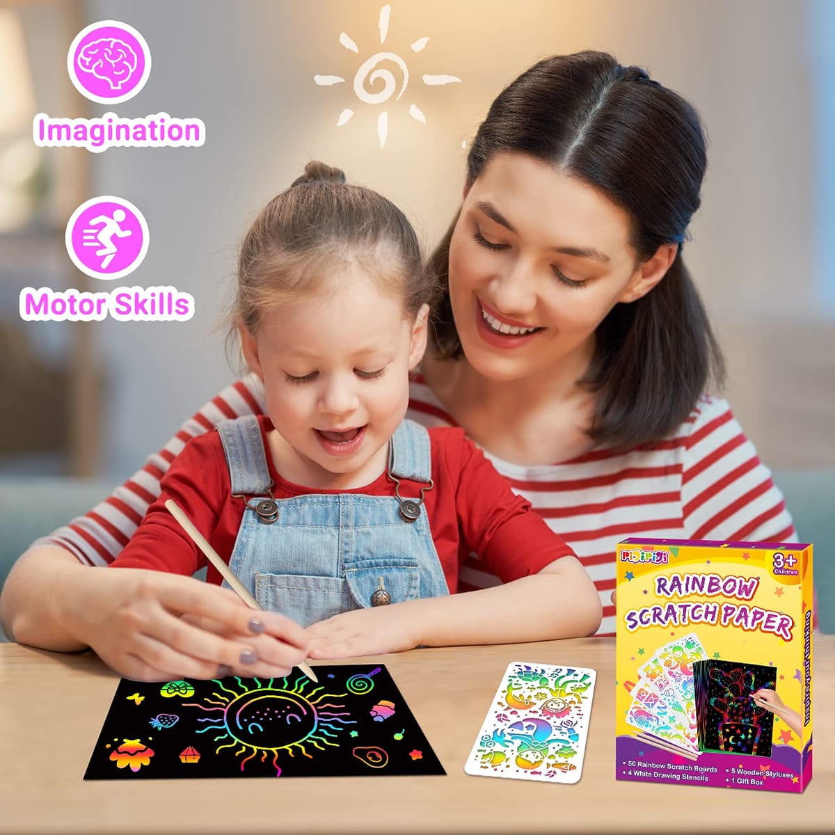 pigipigi Scratch Paper Art for Kids - 59 Pcs Magic Rainbow Scratch Paper Off Set Scratch Crafts Arts Supplies Kits Pads Sheets 2