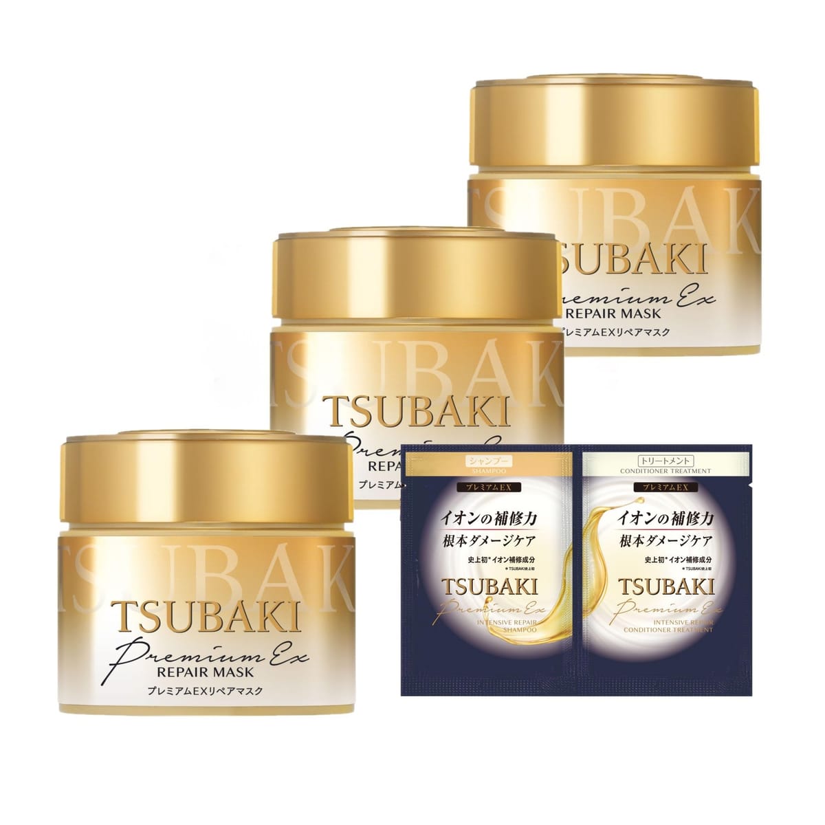 【まとめ買い】TSUBAKI(ツバキ) プレミアムリペアマスク ヘアパック 本体180g×3個 おまけ 傷んだ髪用 サロン 洗い流す イオン 補修 ダメージ ツヤ 乾燥 湿気 うねり