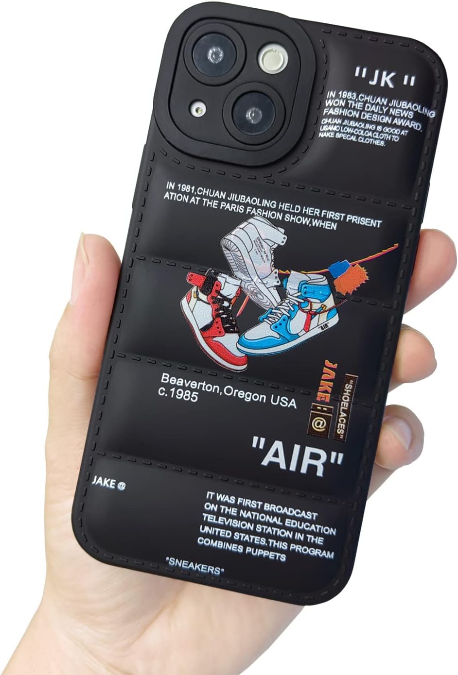 Ins Off スポーツシューズブランド パファー電話ケース iPhone 13 6.1インチ対応 スニーカー ホワイト ラベル パターン グラフィック ソフトシリコン フルボディ 耐衝撃 保護ケース iPh  