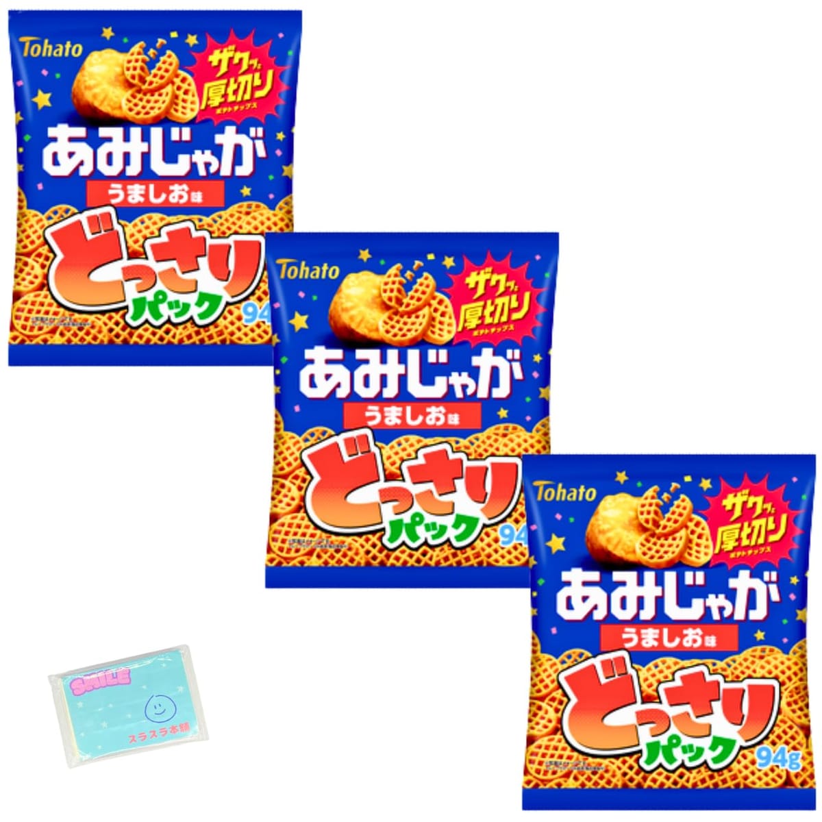 Monolog Style 東ハト あみじゃが うましお味 どっさりパック 94g ×3袋セット ★スラスラ本舗オリジナルポケットティッシュ付き★