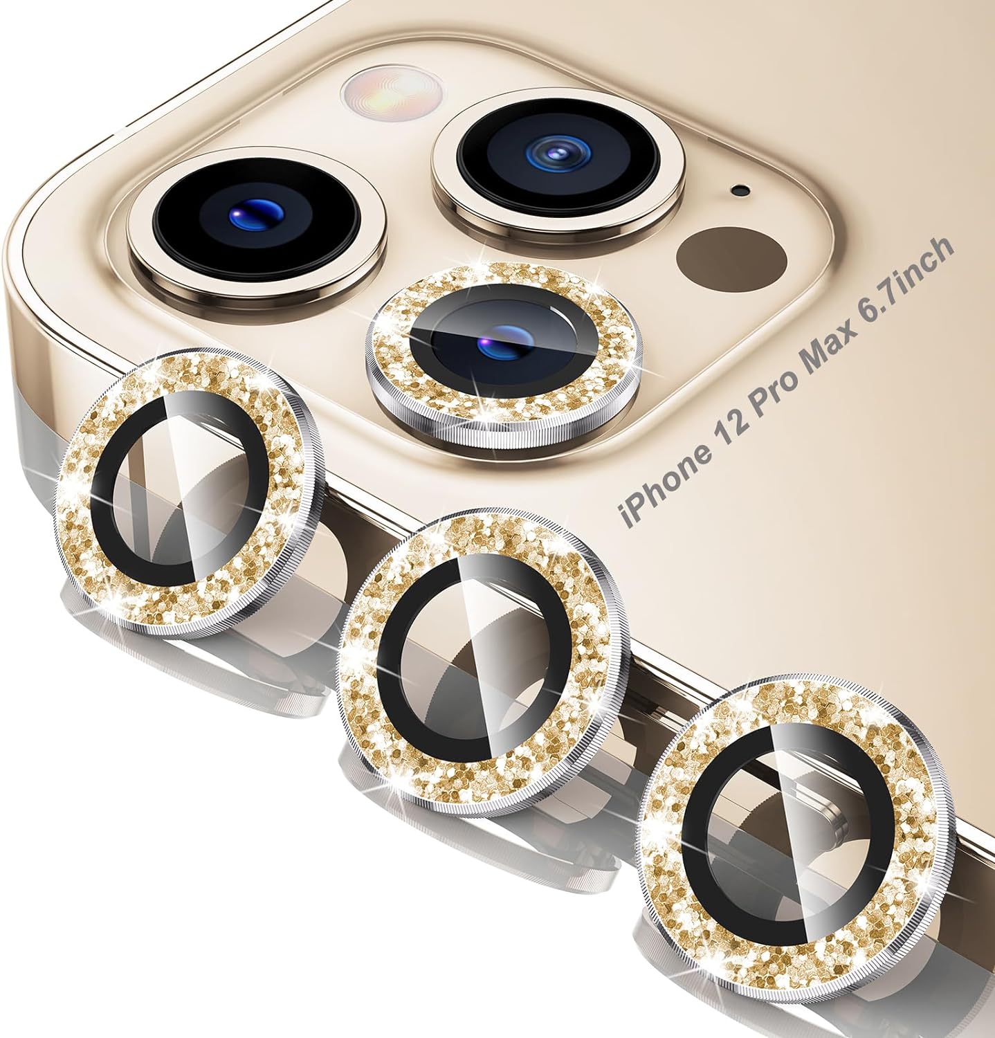 Tensea iPhone 12 Pro Maxカメラレンズプロテクター 9H強化ガラスカメラカバースクリーンプロテクター iPhone12 Pro Max 6.7インチ 2020用 (ゴールドダイヤモンド)