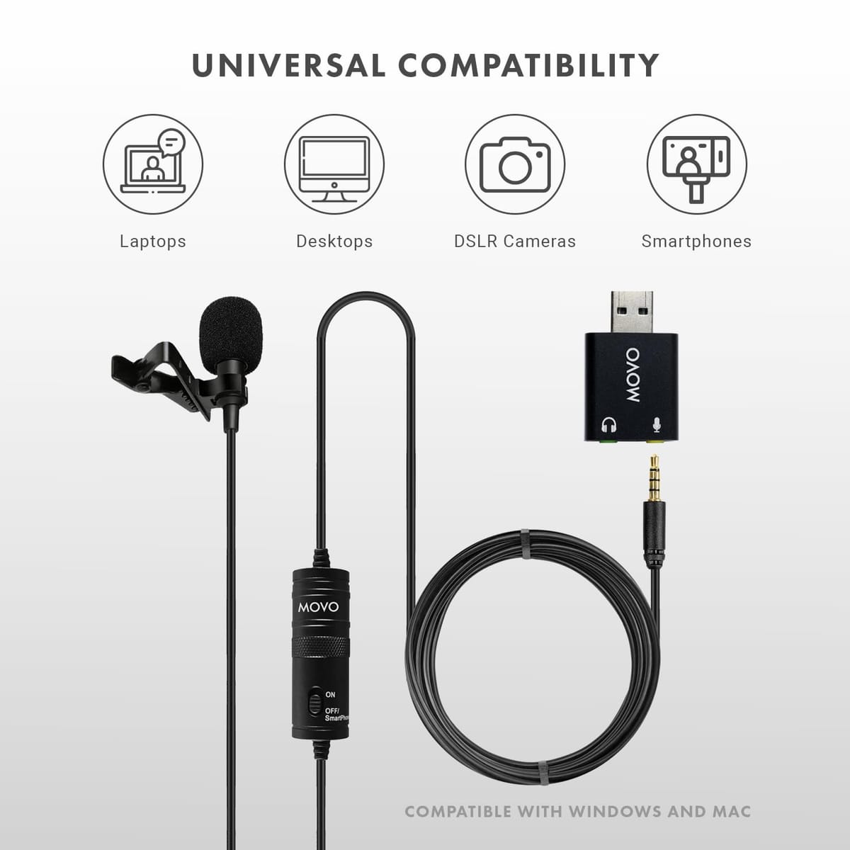 Movo コンピュータ用 汎用ラベリアUSBマイクロフォン ノートパソコン、デスクトップ、PC／Mac、スマートフォン、カメラ、ポッドキャスティング、リモートワーク、ノートパソコンマイクに対応（長さ6m／20フィートのコード） biteki-life-10699383 美的生活ヘルシーライフ本店 サンプル画像3