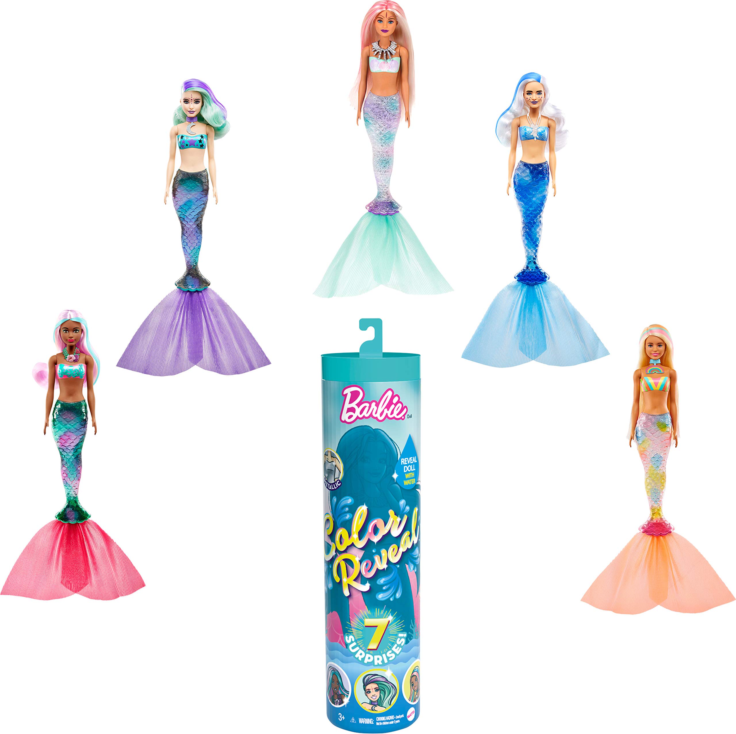 o[r[ J[ r[ h[ 7 TvCY Barbie Color Reveal Doll with 7 Surprises [Styles May Vary], Multicolor (GTP43)