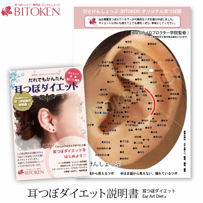 楽天耳つぼ専門店BITOKEN（びとけん）耳つぼダイエット説明書（1枚）耳つぼシールや 耳つぼジュエリー用の説明書