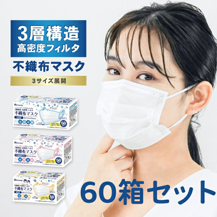 大容量限定！法人向け 不織布マスク 普通サイズ 50枚いり 立体プリーツ ノーズフィット 使い捨て 耳が痛くなりにくい 衛生 業務用 全国マスク工業会 大人 女性 キッズ 送料無料 Bitoway