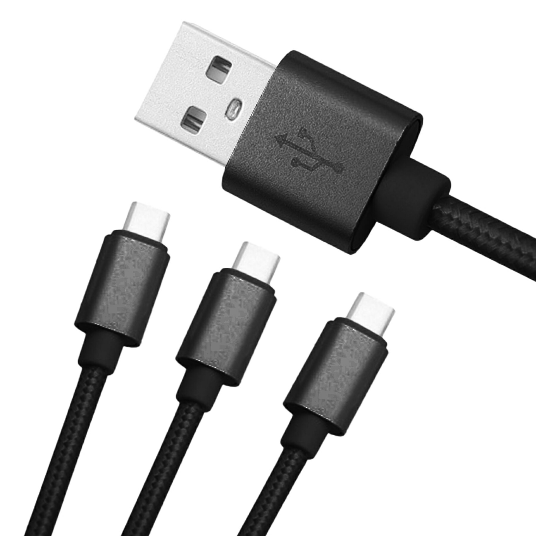 タイプC 充電 ケーブル 3in1 1.4m 3A 急速 充電器 3台 同時 3股 USB Type-C USB-C ...