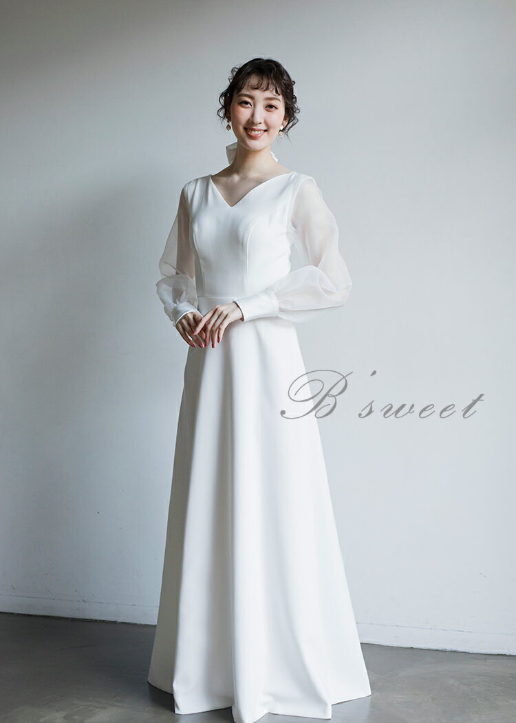 【P5倍+500円クーポン！】ウェディングドレス ウエディングドレス レディースドレス 花嫁ドレス 長袖 スレンダーライン ドレス 二次会ウエディングドレス ワンピース ロング 白 花嫁 前撮り 披露宴 結婚式 海外挙式 オーダー 可能 パットなし 【wd253jx】 2