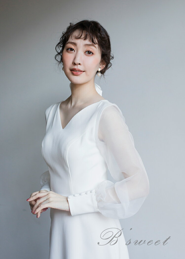 【P5倍+500円クーポン！】ウェディングドレス ウエディングドレス レディースドレス 花嫁ドレス 長袖 スレンダーライン ドレス 二次会ウエディングドレス ワンピース ロング 白 花嫁 前撮り 披露宴 結婚式 海外挙式 オーダー 可能 パットなし 【wd253jx】 3