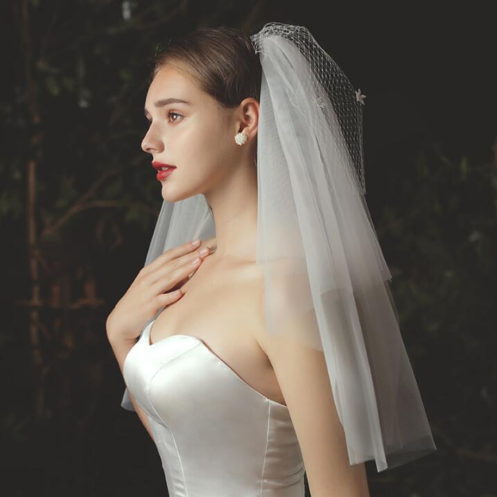【ミドル ベール】ウェディング 結婚式 ベール 2層 コーム付き ショート ミドル ウェディングベール ウエディングベール Wedding Veil 髪飾り【ts218iy】