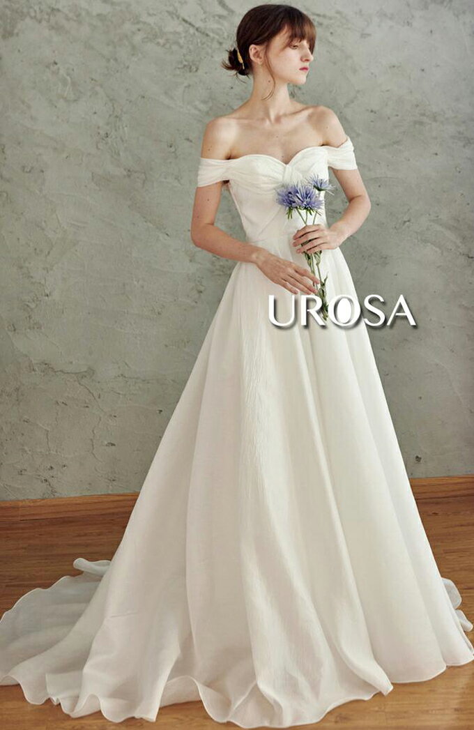 マラソン期間エントリーP5倍 ウエディングドレス ウェディングドレス トレーンタイプ オフショルダー 編み上げタイプ ウエディングドレス 前撮り 後撮り 披露宴 結婚式 演奏会 海外挙式ドレス【オーダーメイド可能】【S・M・L】【ur24】