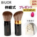 BIUOR 伸縮式 2点セットメイクブラシ フェイスブラシ チーク/パウダーブラシ カブキブラシ 携帯 ミニ 超柔らかい 巾着袋付