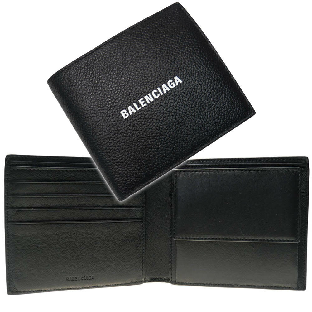 バレンシアガ BALENCIAGA バレンシアガ メンズ二つ折り財布（小銭入れ付き） 594315 1IZI3 / CASH SQUARE FOLD COIN WALLET ブラック /定番人気商品