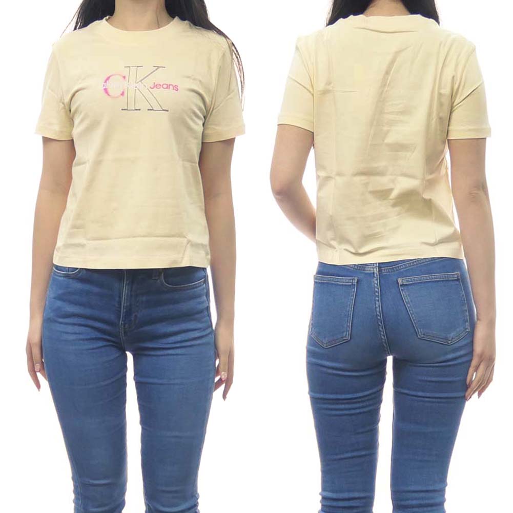 CALVIN KLEIN JEANS カルバンクラインジーンズ レディースクルーネックTシャツ J222639 バニラ /2024春夏新作