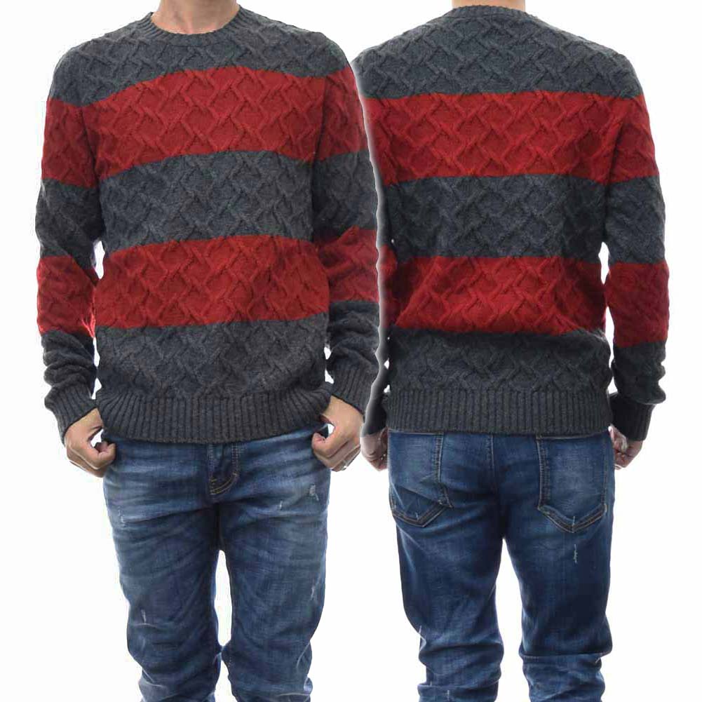 CIRCOLO1901 チルコロ1901 メンズ クルーネック セーター CN2502 グレー×レッド