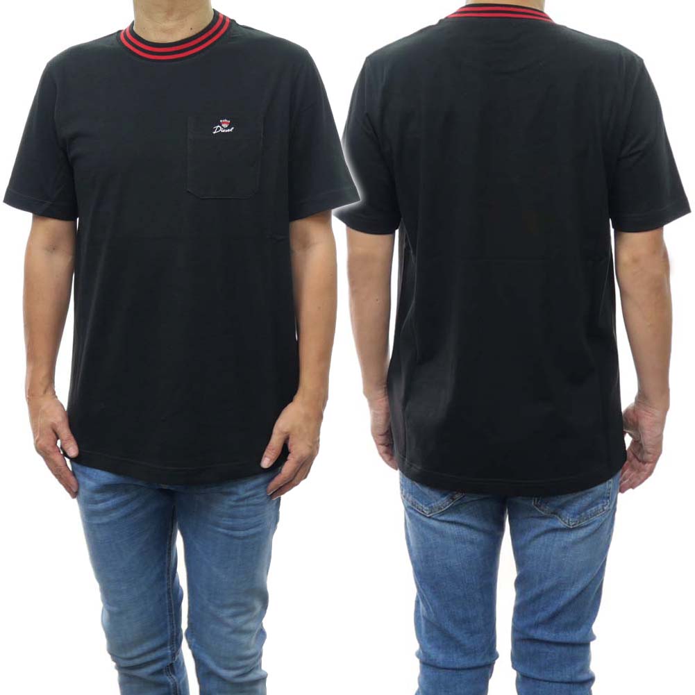 乐天商城 - DIESEL ディーゼル メンズ クルーネックTシャツ A09675 0BJAN T-JUST-POKET-CROW ブラック