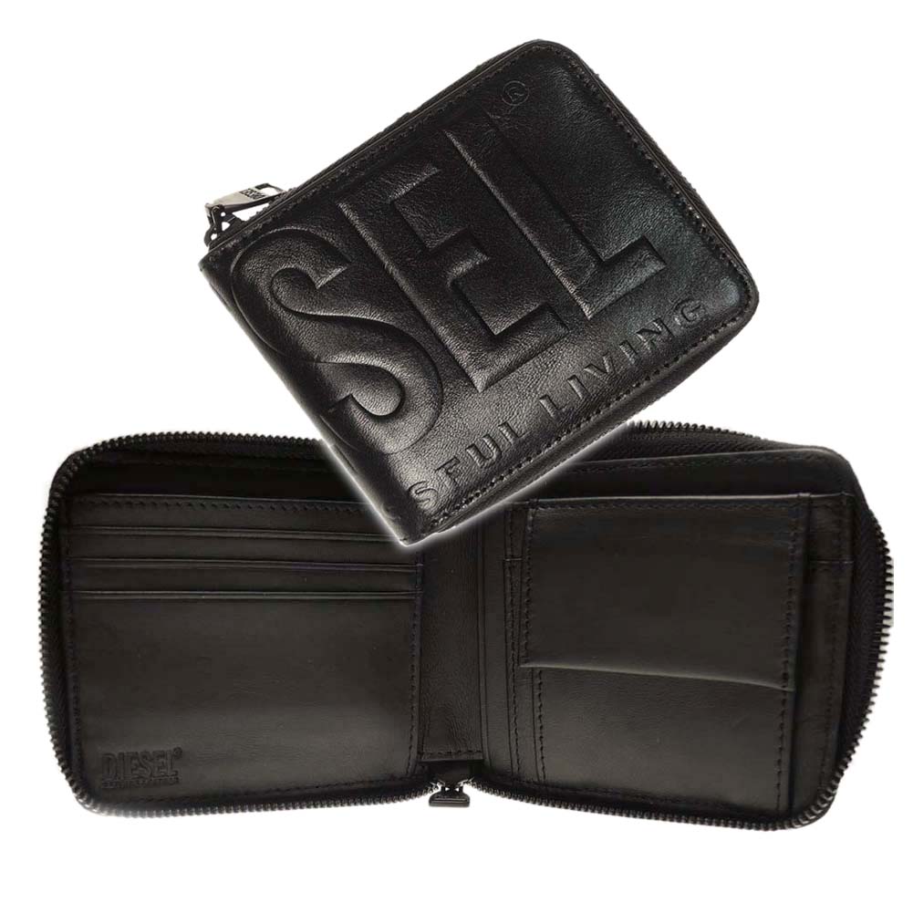 ディーゼル 二つ折り財布（メンズ） DIESEL ディーゼル メンズ二つ折り財布（小銭入れ付き） X09896 P0503 / DSL 3D BI-FOLD COINS ブラック /2024春夏新作