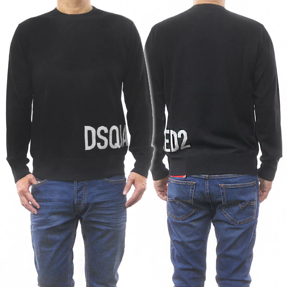乐天商城 - DSQUARED2 ディースクエアード メンズ クルーネック セーター ニット S74HA1377 S18332 ブラック