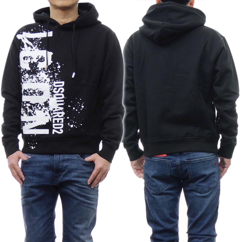 DSQUARED2 ディースクエアード メンズプルオーバーパーカー S79GU0115 S25516 / I CON Spiash Cool Fit Hoodie ブラック /2024春夏新作