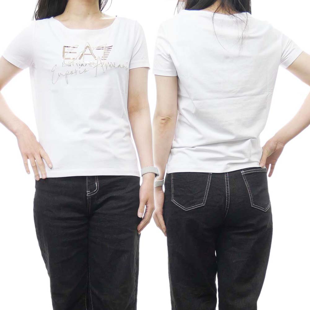 EMPORIO ARMANI エンポリオアルマーニ EA7 レディースラウンドネックTシャツ 3DTT26 TJFKZ ホワイト /2024春夏新作