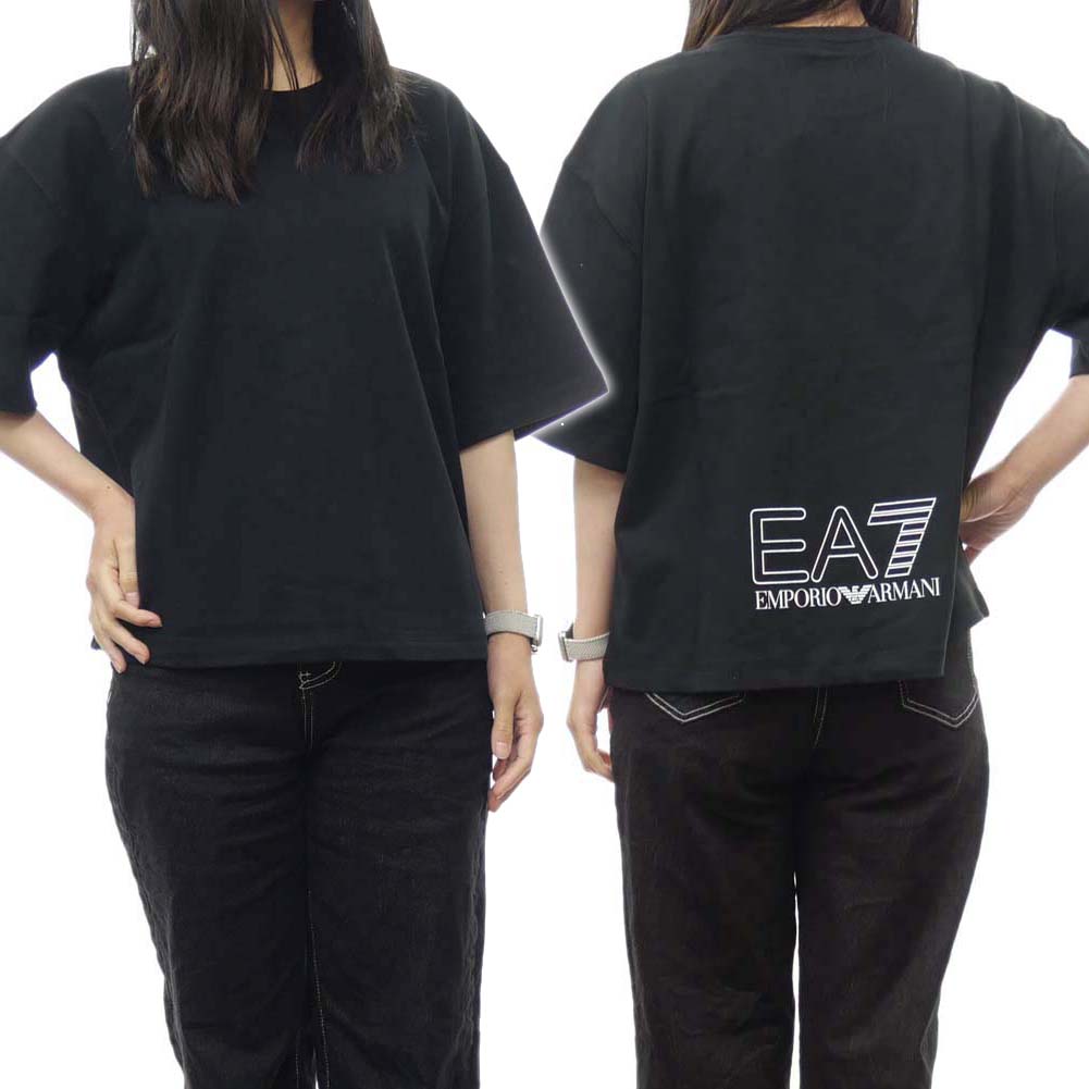 EMPORIO ARMANI エンポリオアルマーニ EA7 レディースクルーネックTシャツ 3DUT03 PJUPZ ブラック /2024春夏新作