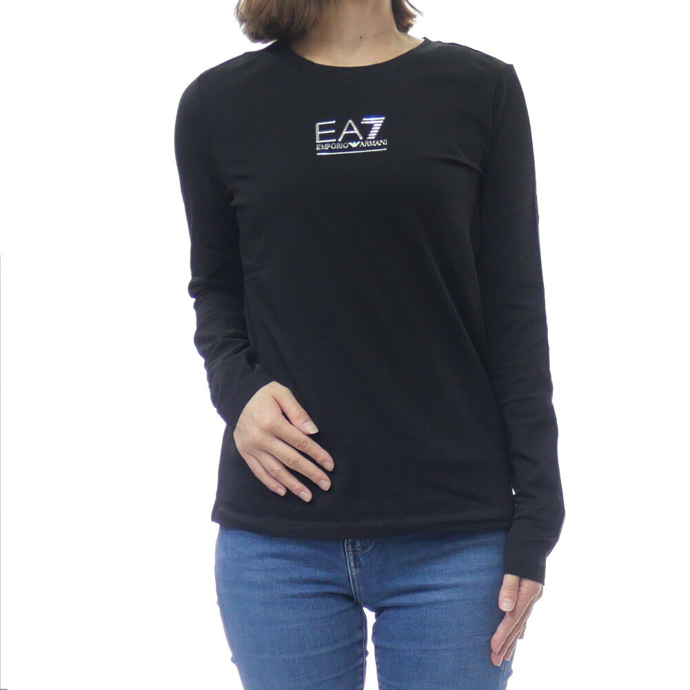 樂天商城 - EMPORIO ARMANI エンポリオアルマーニ EA7 レディースクルーネックロングTシャツ 7W000415 AF10373 ブラック×シルバー
