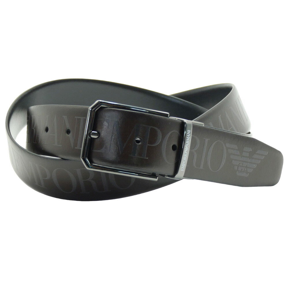 EMPORIO ARMANI エンポリオアルマーニ メンズ リバーシブルレザーベルト Y4S653 YQ951 ダークブラウン×ブラック