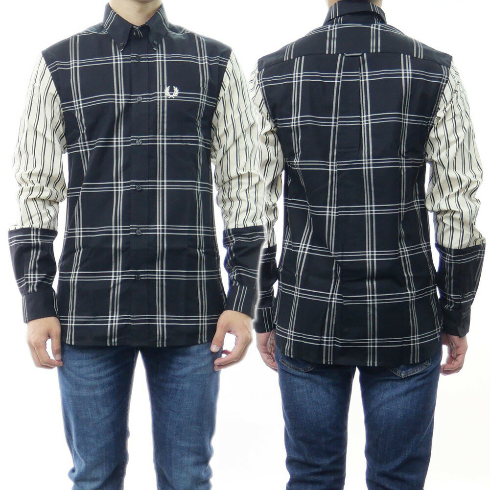 樂天商城 - FRED PERRY フレッドペリー メンズ カジュアルシャツ M4689 MIXED CHECK SHIRT ブラック