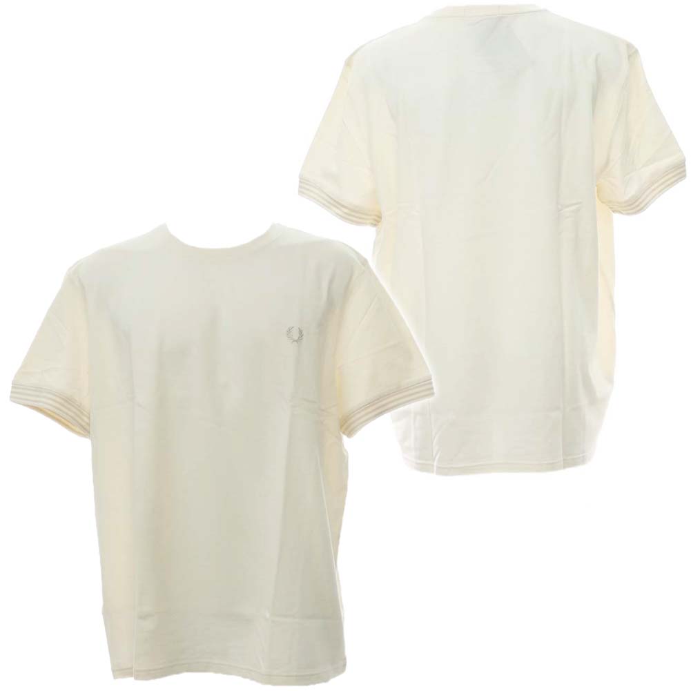 フレッドペリー Tシャツ メンズ FRED PERRY フレッドペリー メンズクルーネックTシャツ M7707 / STRIPED CUFF T-SHIRT アイボリー /2024春夏新作