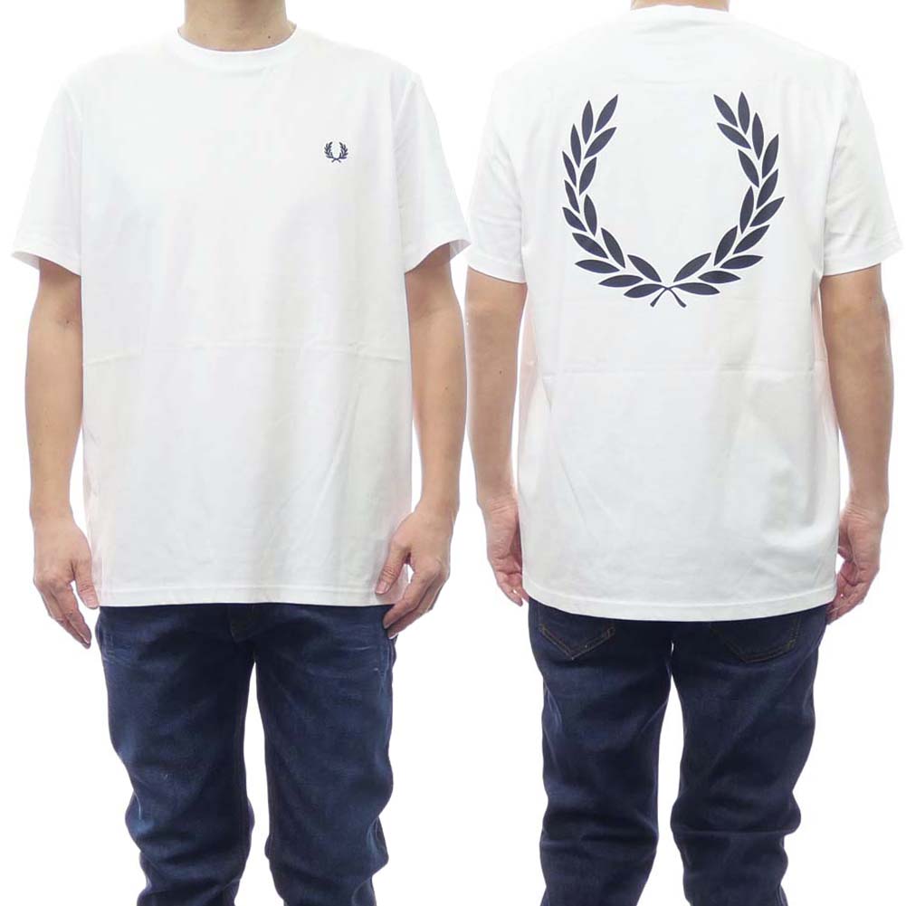 フレッドペリー Tシャツ メンズ FRED PERRY フレッドペリー メンズクルーネックTシャツ M7784 / REAR POWDER LAUREL GRAPHIC TEE ホワイト /2024春夏新作