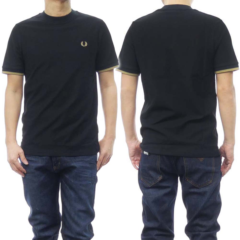 フレッドペリー Tシャツ メンズ FRED PERRY フレッドペリー メンズクルーネックTシャツ M4654 / TIPPED CUFF PIQUE SHIRT ブラック /2024春夏新作