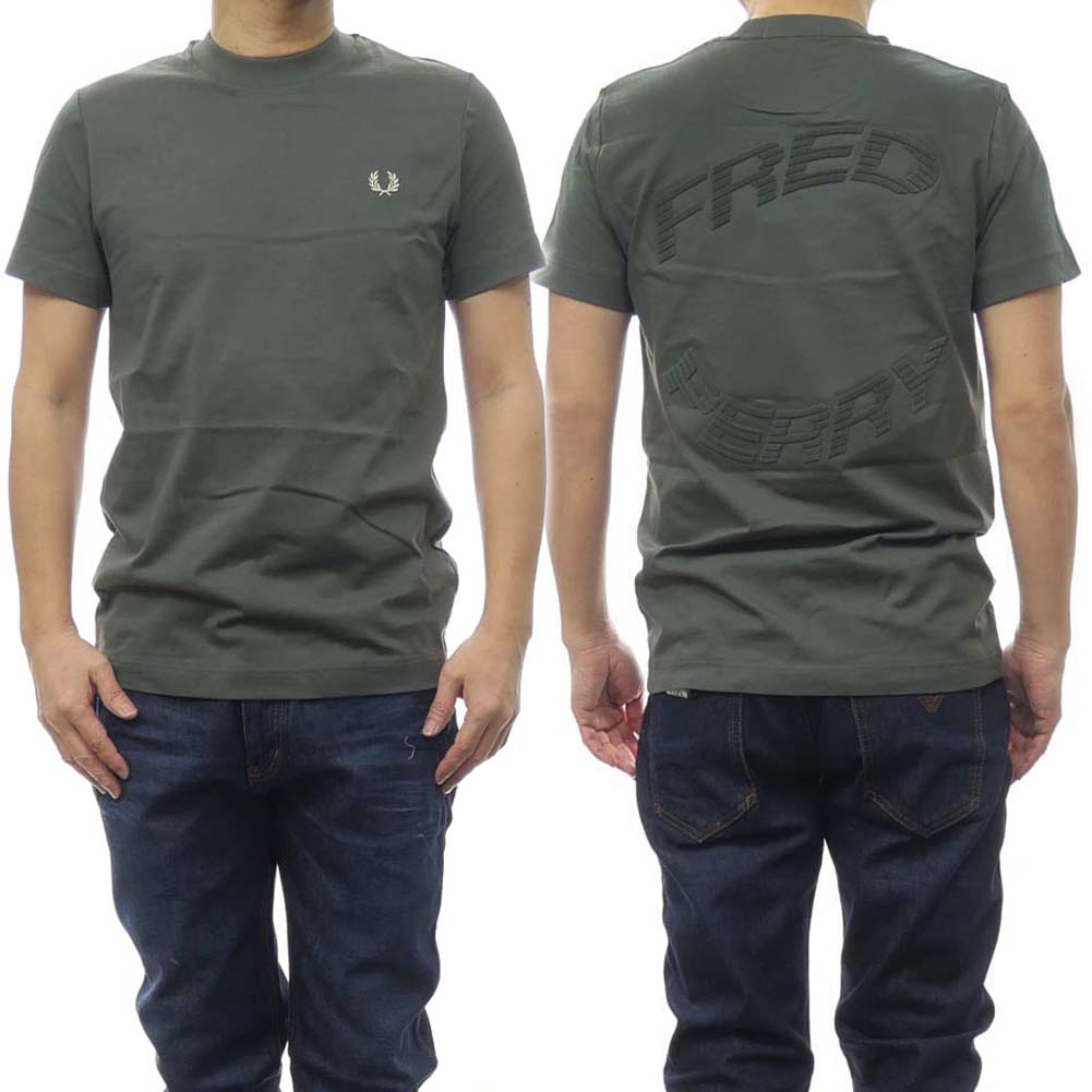 フレッドペリー Tシャツ メンズ FRED PERRY フレッドペリー メンズクルーネックTシャツ M7717 / WARPED GRAPHIC T-SHIRT モスグリーン /2024春夏新作