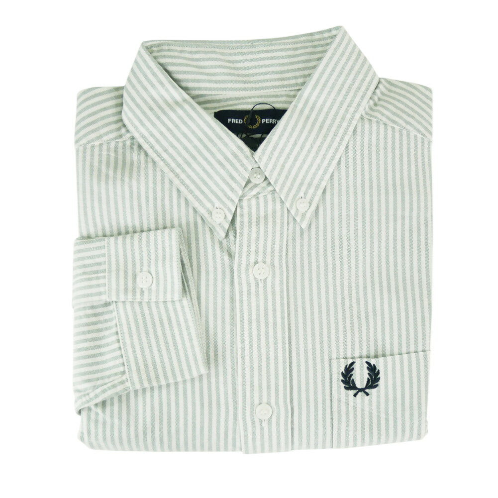 乐天商城 - FRED PERRY フレッドペリー メンズオックスフォードシャツ M1736 / OXFORD STRIPE SHIRT グリーン×ホワイト