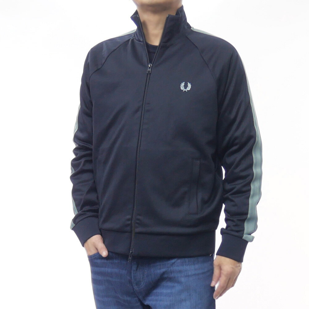 乐天商城 - FRED PERRY フレッドペリー メンズジップアップスウェット J1325 MESH TAPED TRACK JACKET ネイビー