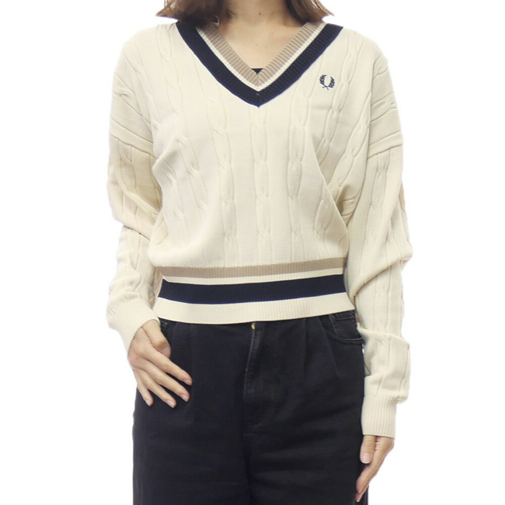 Rakuten - FRED PERRY フレッドペリー レディースVネックセーター ニット K1102 / BOLDTIPPED KNIT JUMPER エクリュー
