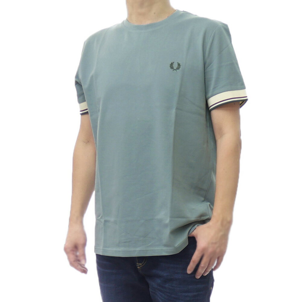 乐天商城 - FRED PERRY フレッドペリー メンズクルーネックTシャツ M2396 / TWIN TIPPED CUFF T-SHIRT ブラック 2026春夏新作