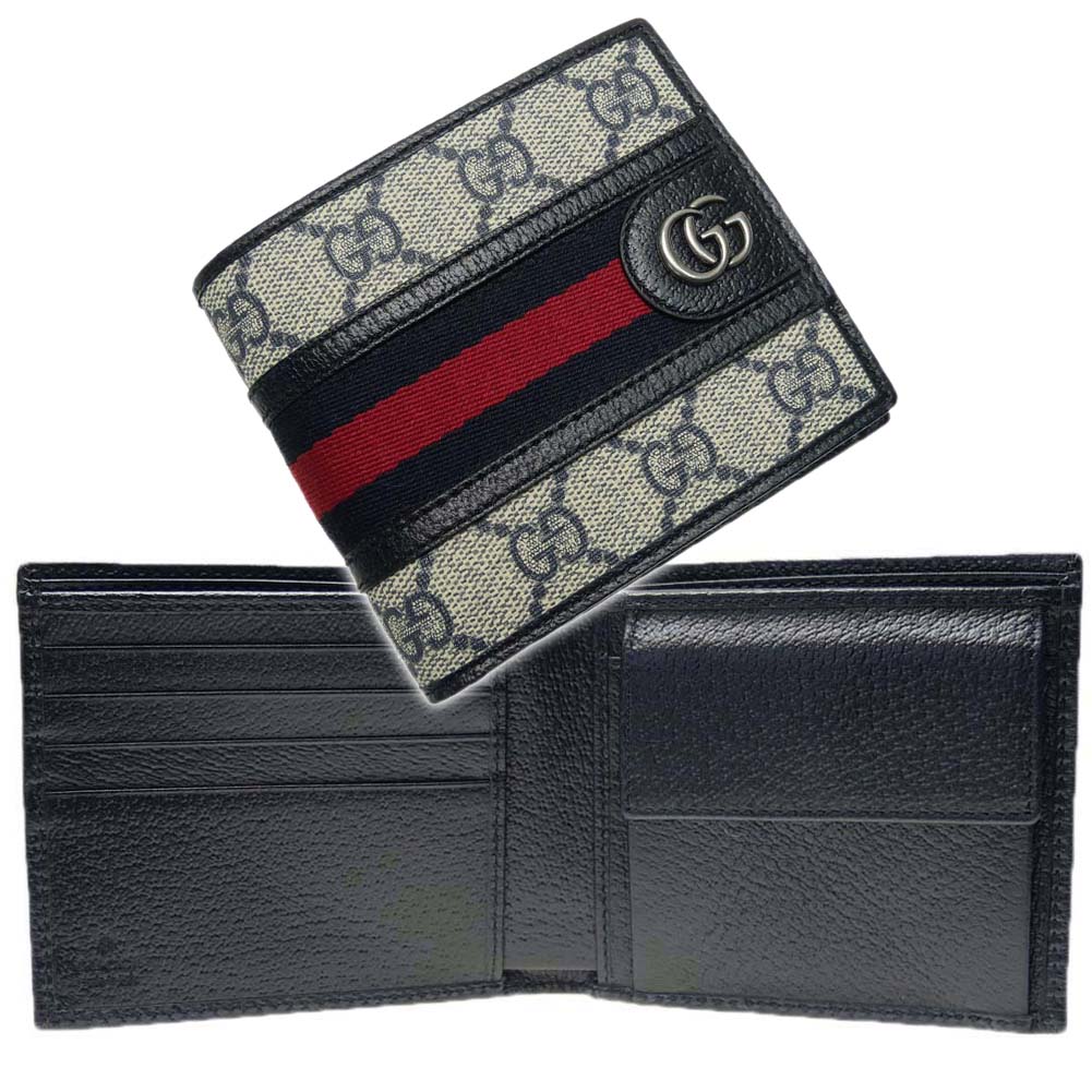 グッチ 財布（メンズ） GUCCI グッチ メンズ二つ折り財布（小銭入れ付き） 597609 96IWN / OPHIDIA ベージュ×ネイビー /2024春夏新作