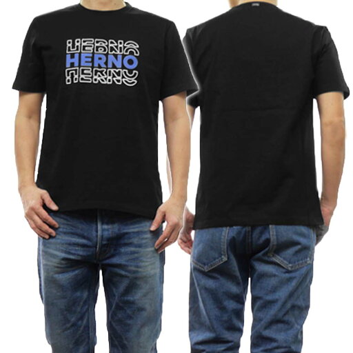 HERNO ヘルノ メンズ クルーネックTシャツ JG000195U 52000 ブラック HERNO ヘルノ メンズ クルーネックTシャツ JG000195U 52000 ブラック