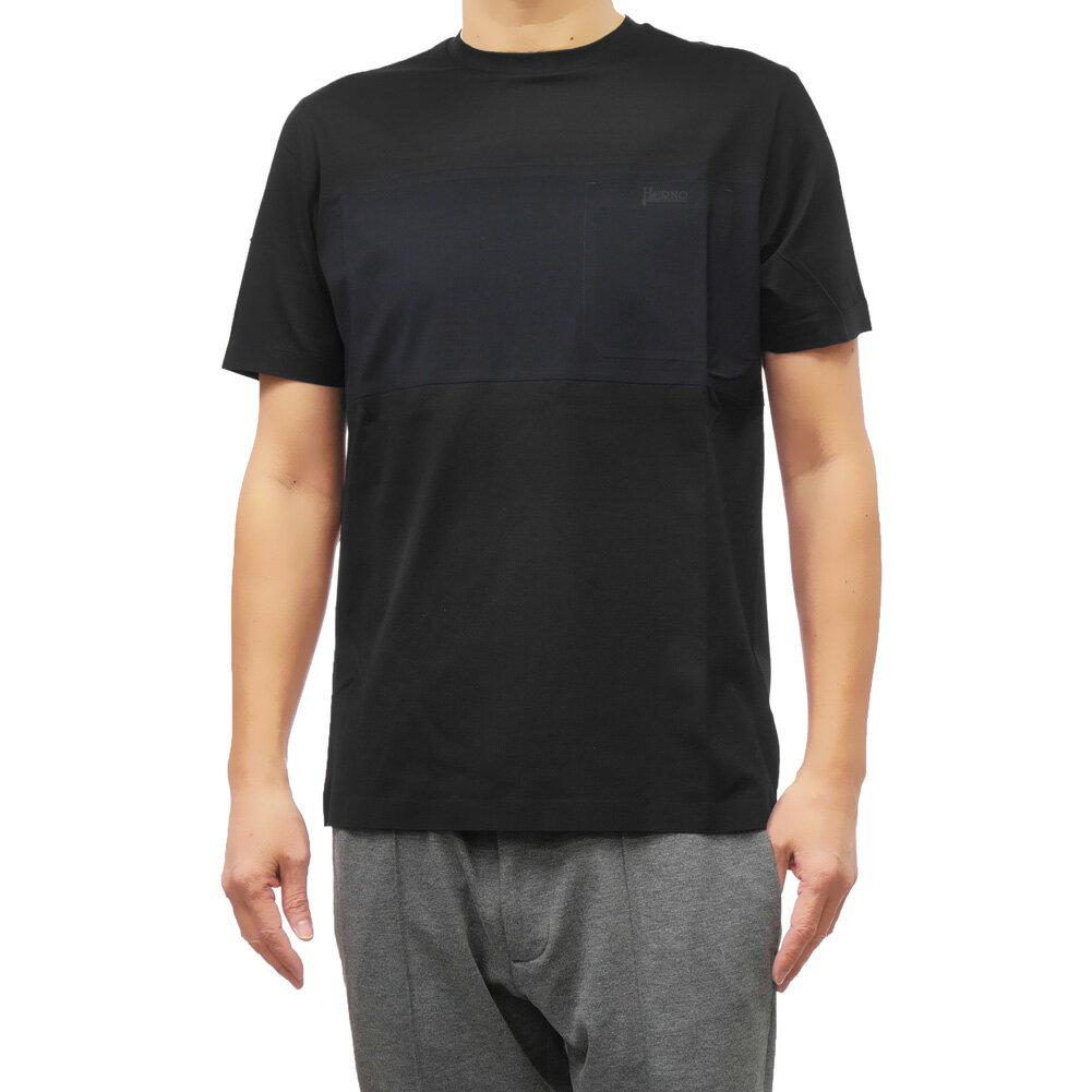 乐天商城 - HERNO ヘルノ メンズクルーネックTシャツ JG000199U 52003 ブラック