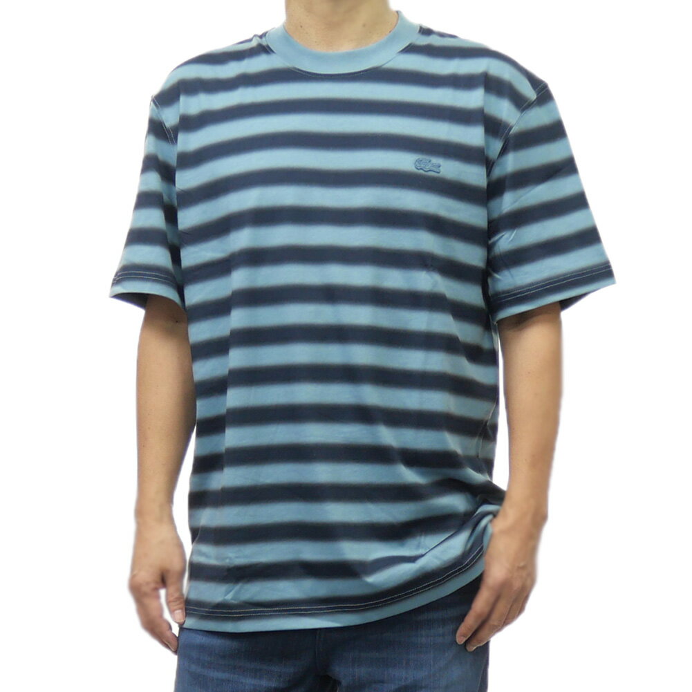 乐天商城 - LACOSTE ラコステ メンズクルーネックTシャツ TH0290 ブルー×ネイビー