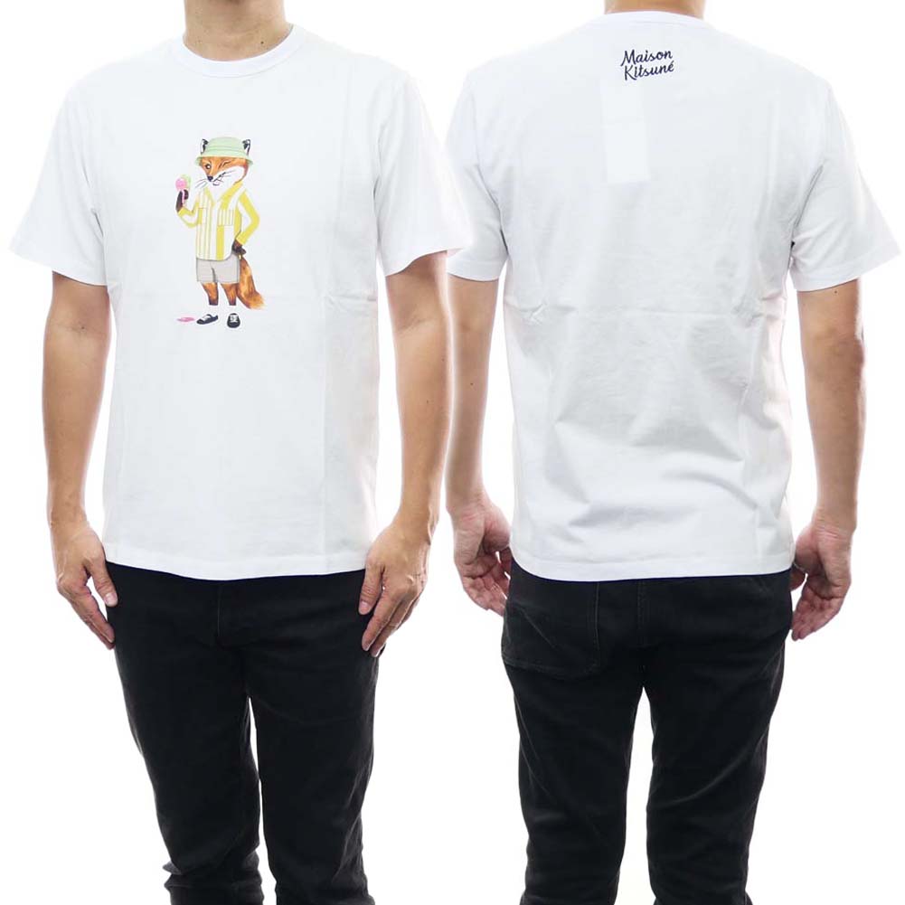 MAISON KITSUNE メゾンキツネ メンズクルーネックTシャツ KM00145KJ0008 / DRESSED FOX REGULAR TEE-SHIRT ホワイト