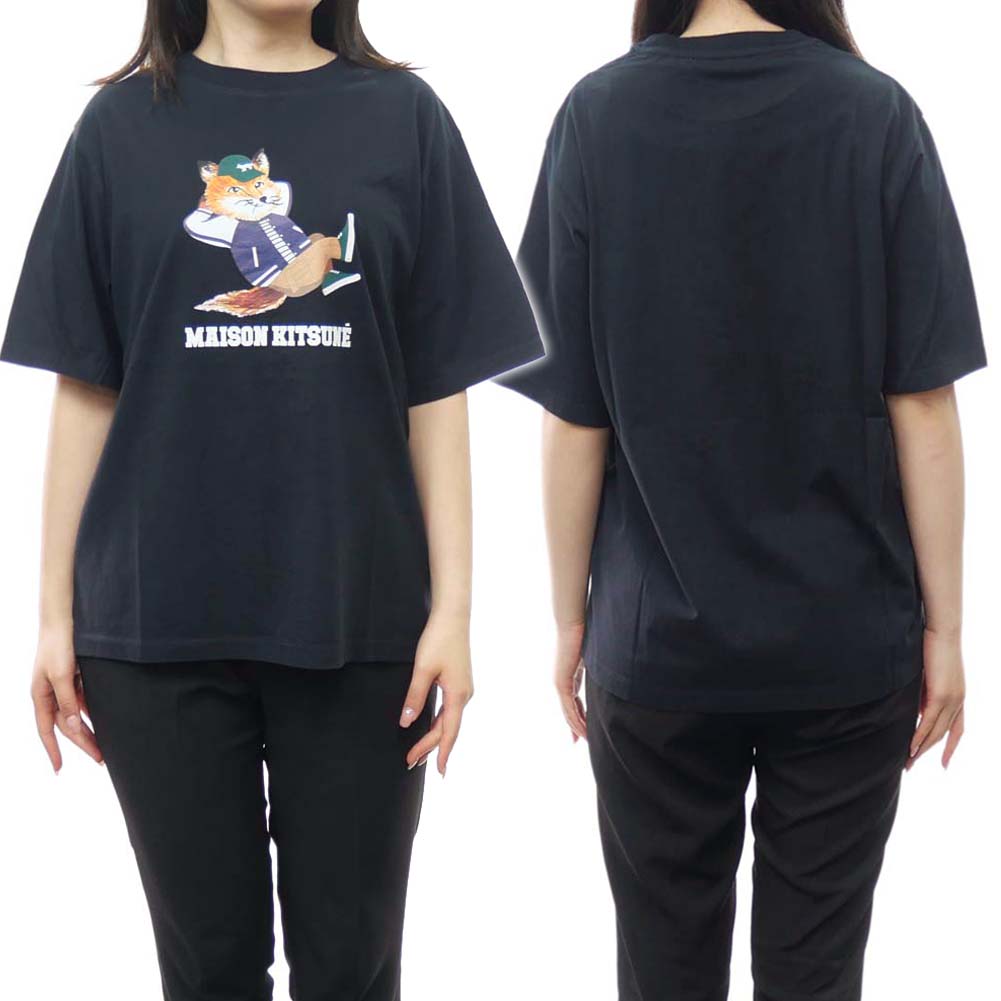 MAISON KITSUNE メゾンキツネ レディースクルーネックTシャツ KW00108KJ0008 / DRESSED FOX EASY TEE-SHIRT ブラック