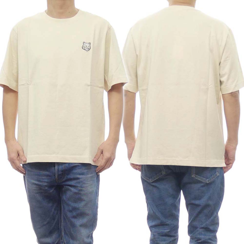 樂天商城 - MAISON KITSUNE メゾンキツネ メンズ クルーネックTシャツ LM00107KJ0119 BOLD FOX HEAD PATCH OVERSIZE TEE-SHIRT ベージュ