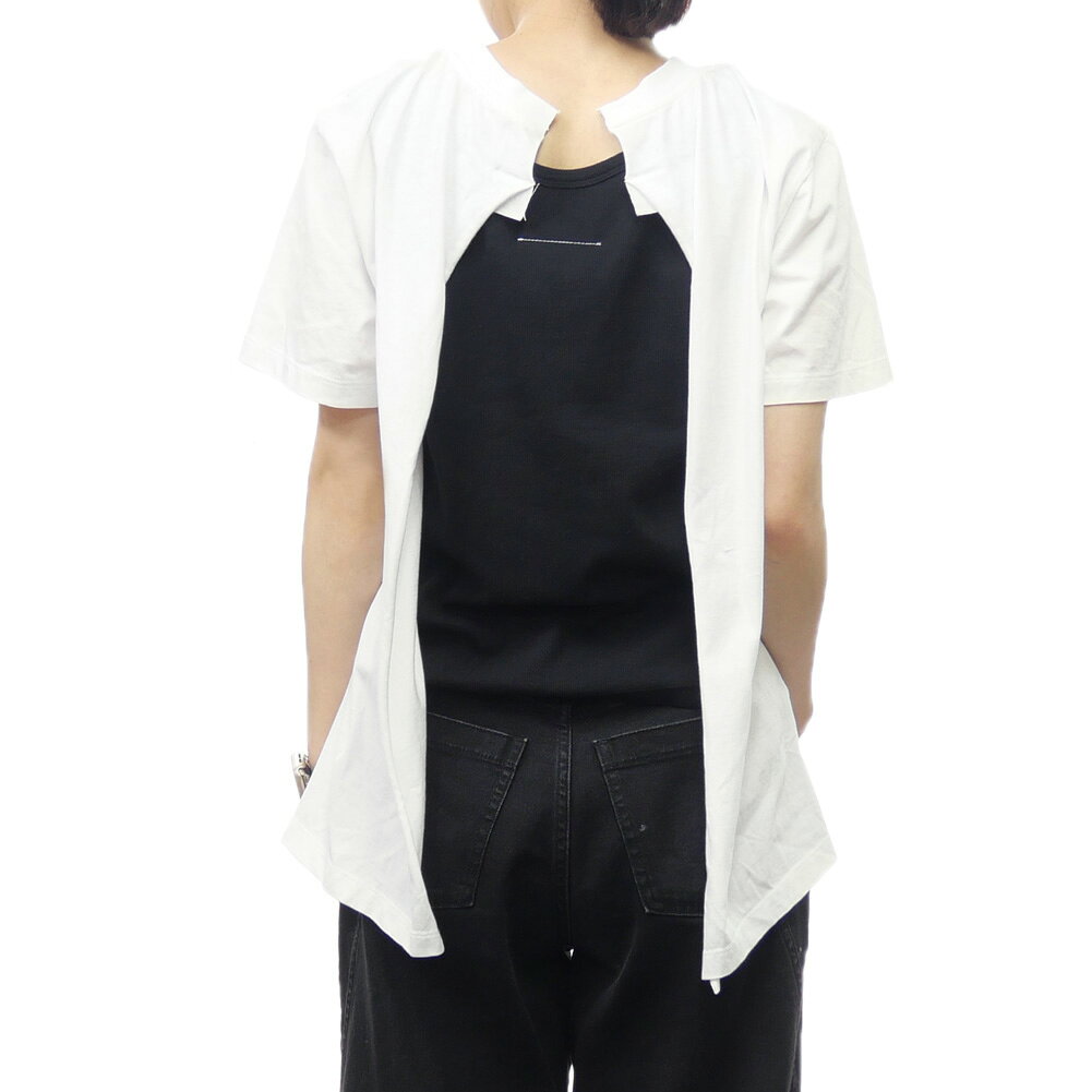 乐天商城 - MM6 エムエムシックス レディースバックパネル クルーネックTシャツ S52GC0302 S23588 ホワイト×ブラック