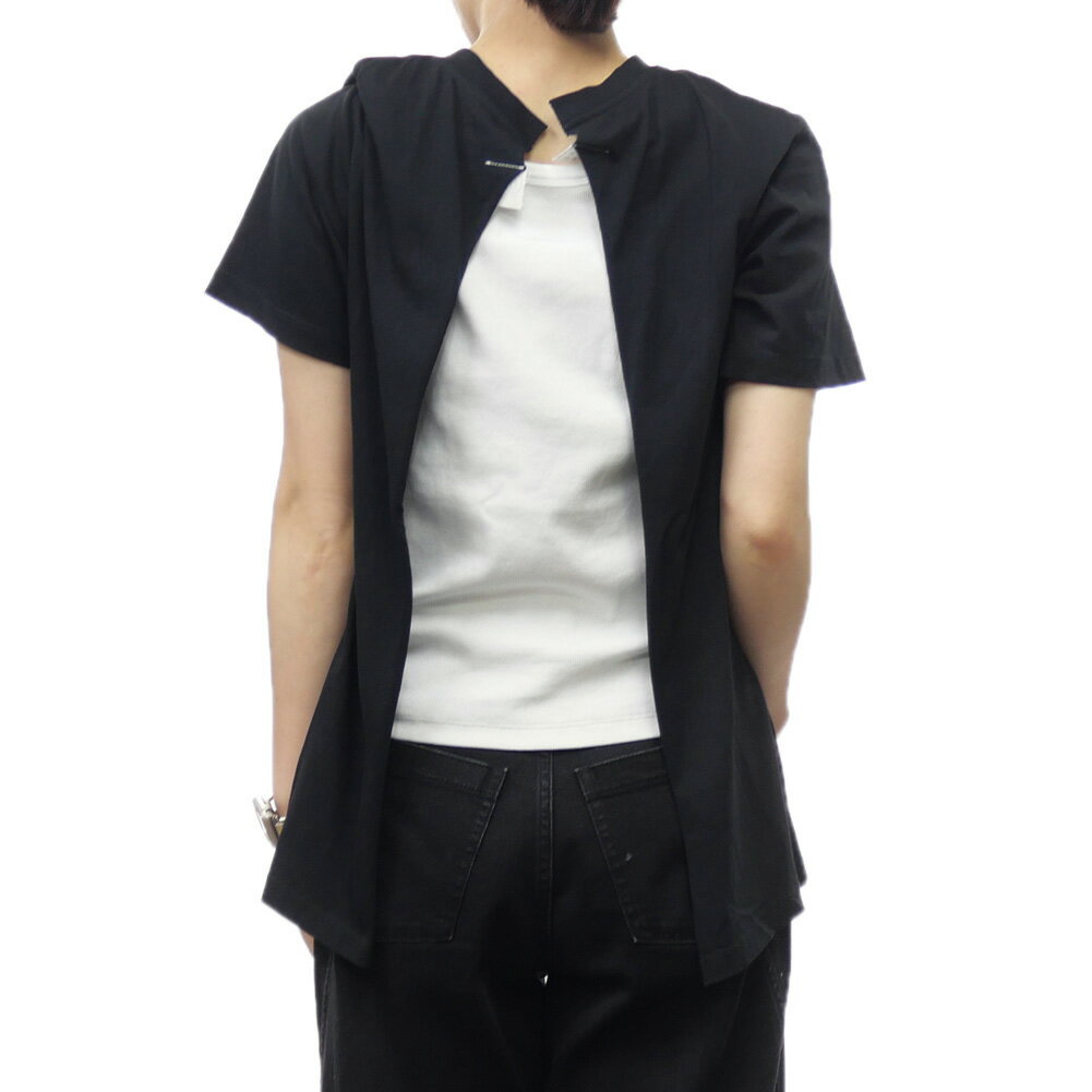 乐天商城 - MM6 エムエムシックス レディースバックパネル クルーネックTシャツ S52GC0302 S23588 ブラック×ホワイト
