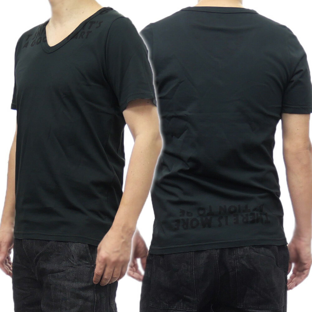 乐天商城 - MM6 エムエムシックス メンズVネックTシャツ SH2GC0022 M20115 ブラック