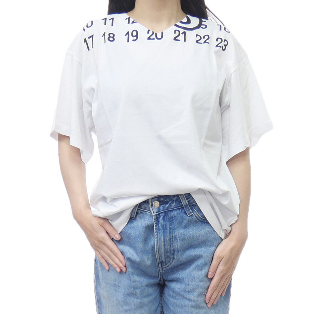 乐天商城 - MM6 エムエムシックス キッズ レディースVネックTシャツ M60986 MM02Y ホワイト 2026春夏新作