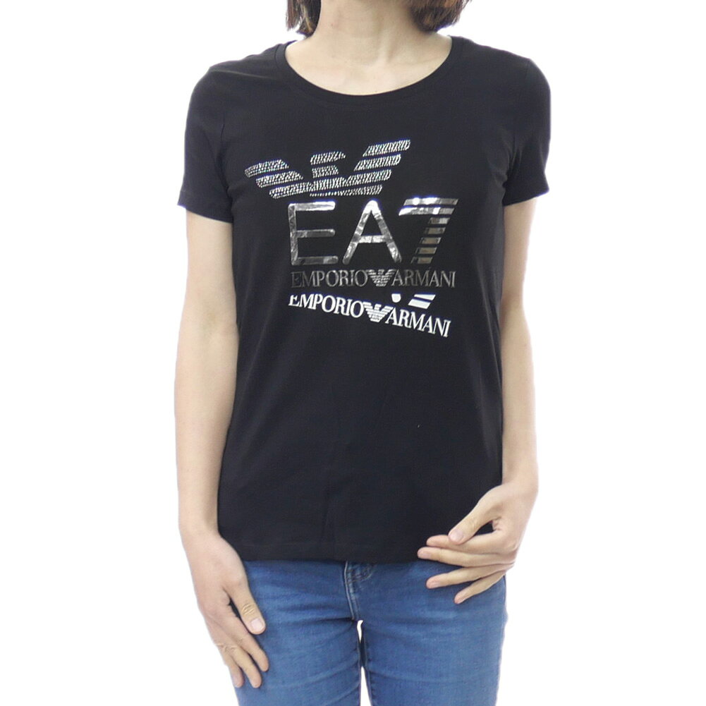 【期間限定ポイント5倍】EMPORIO ARMANI エンポリオ アルマーニ EA7 レディース ラウンドネック Tシャツ 7W000977 AF10373 ブラック ロゴ ラインストーン