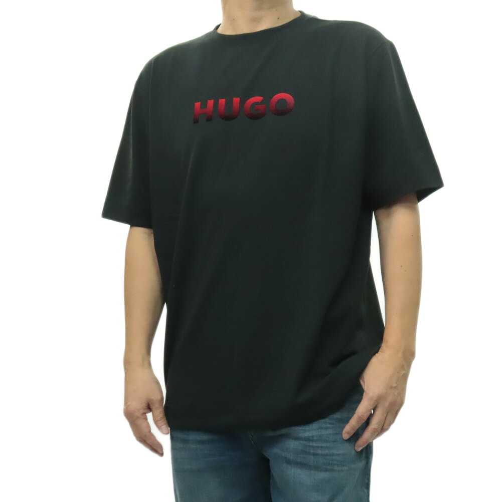 HUGO・HUGO BOSS ヒューゴボス メンズ クルーネックTシャツ 50556667 10277435 / RAY-T-Shirt ロゴ プリント コットン レーヨン ストレッチ 半袖 カットソー トップス ブラック